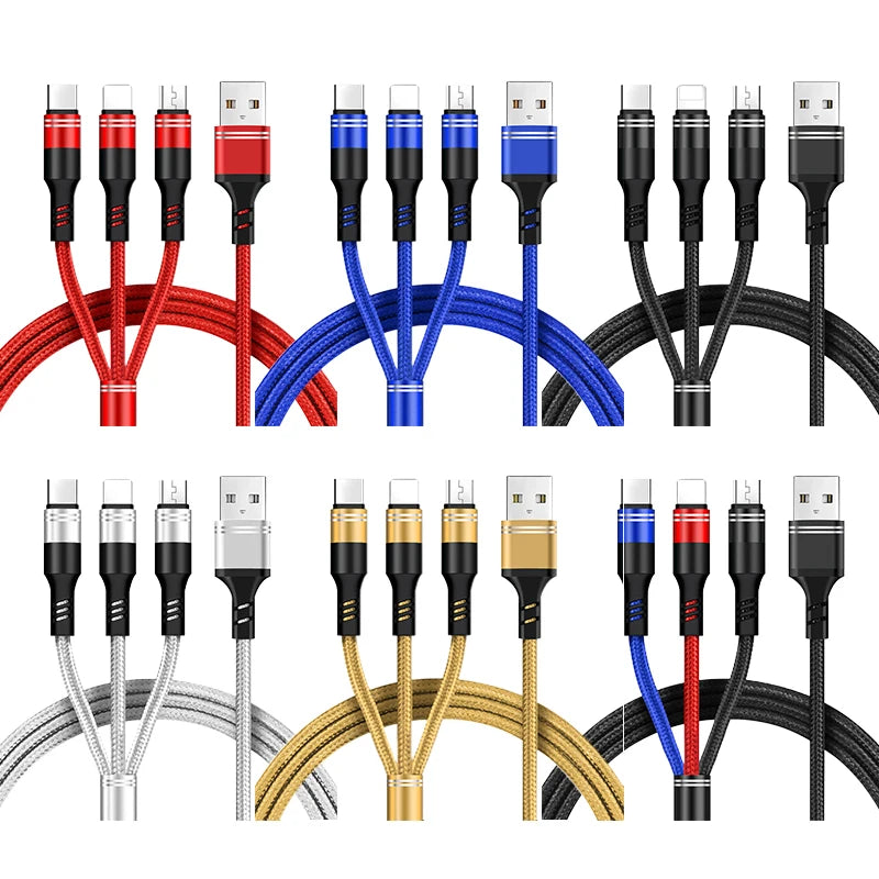 Free sample 2021 On Stock Wholesale 3 In 1 Fast Charging Cable Micro usb fast charging cable-meg BEST buys