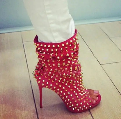 2022 Hot Selling Custom Large Size Rivet Ankle Women Boots Heels Sexy for Ladies Spike High Heels Shoes-meg BEST buys