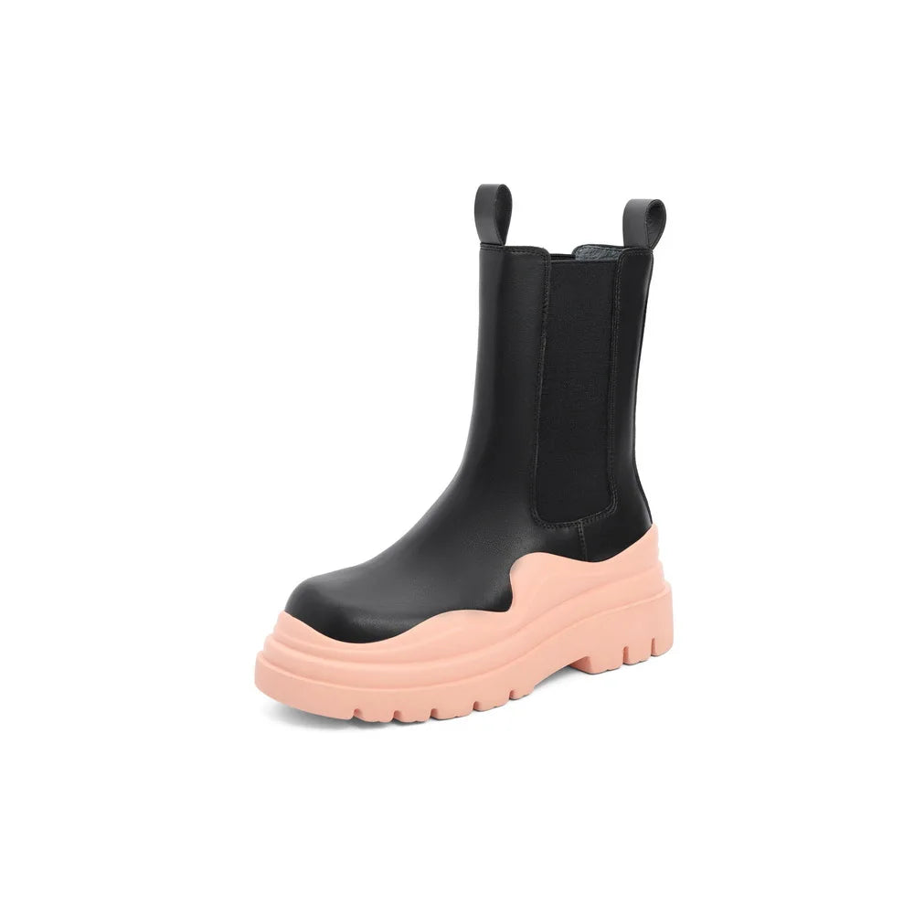 Fashion Solid 2021 Thick Soled Waterproof Leather Chelsea Boots Woman Chelsea Boot-meg BEST buys