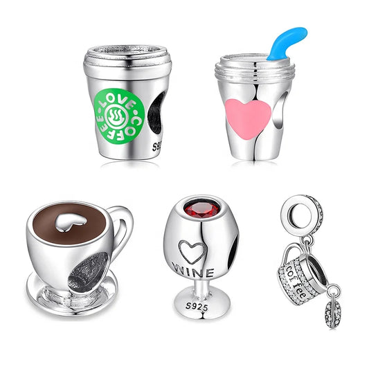 Real 925 Sterling Silver Bright red CZ wine cup fine Beads Fit Charms Bracelets Jewelry making fashion Woman charm custom logo-meg BEST buys