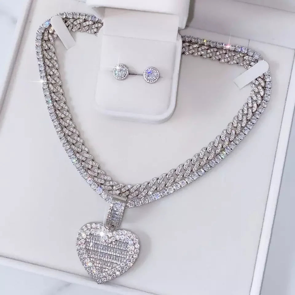 Custom Made Photo Heart Medallions Necklace hip hop iced out bling 5A tennis chain Photo Frame pendant-meg BEST buys
