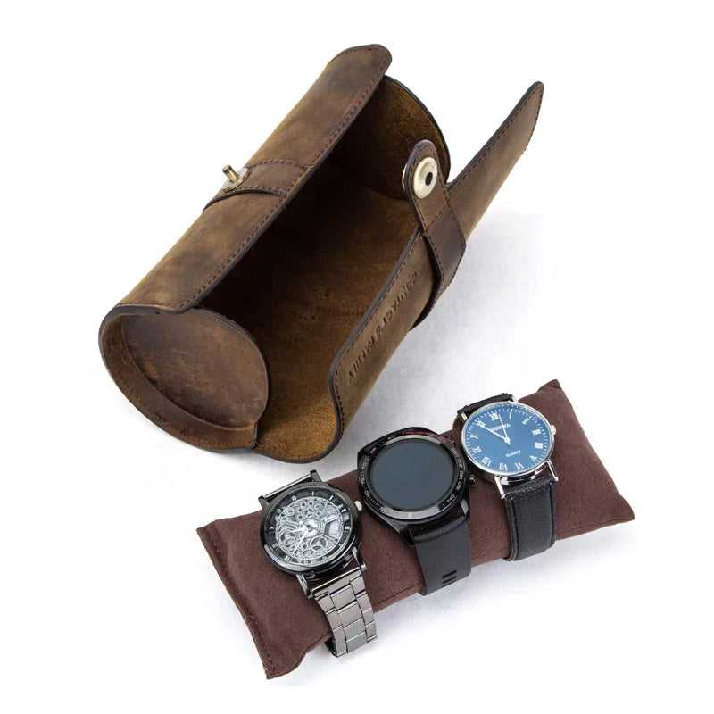 Wholesale CONTACT'S travel watch pouch genuine leather quality round 3 slots travel watch holder watch display cases roll pouch-meg BEST buys