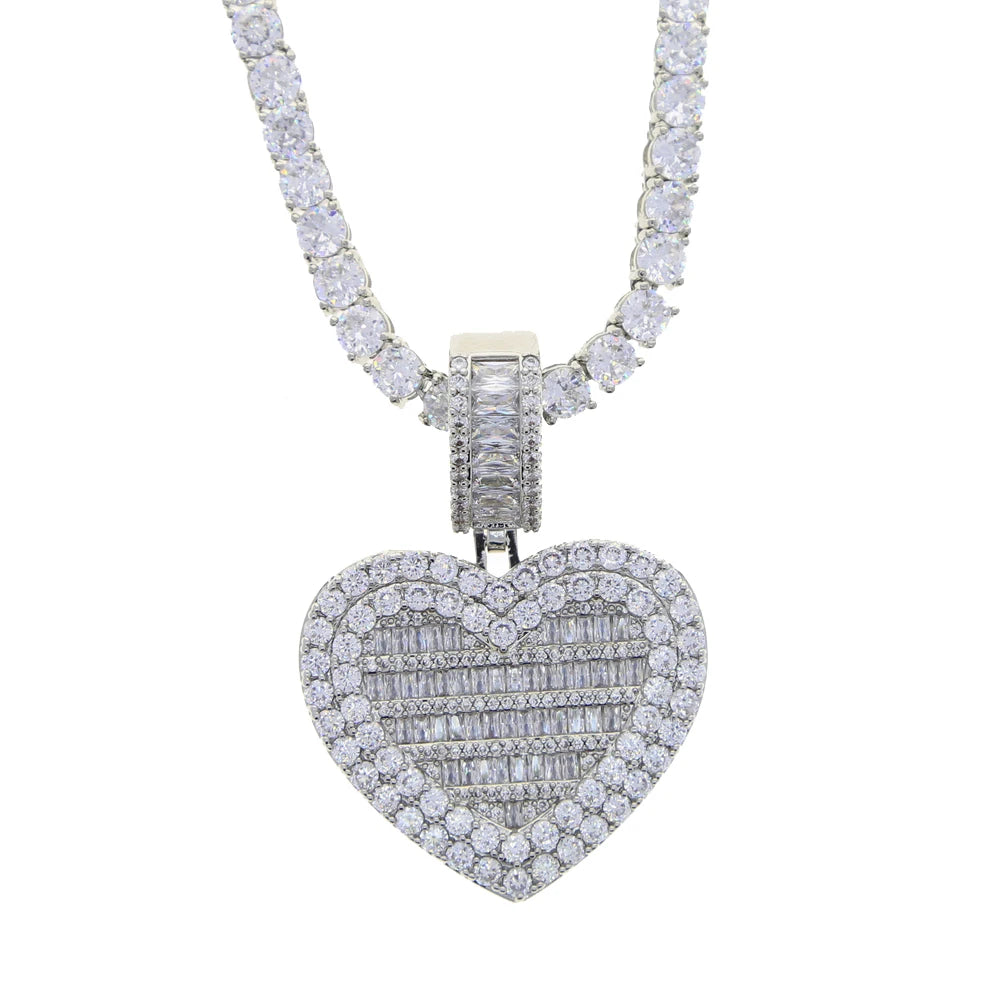 Custom Made Photo Heart Medallions Necklace hip hop iced out bling 5A tennis chain Photo Frame pendant-meg BEST buys