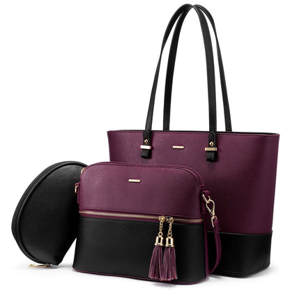 LOVEVOOK 2023 Designer PU Leather Ladies Shoulder Hand bag 3 pcs Luxury Purse and Handbags Set Large Cute Women Tote Bags-meg BEST buys