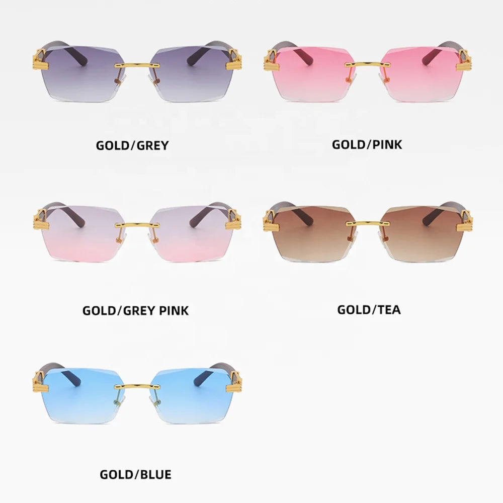 2021 Brand Metal Diamond Cut Sunglasses Luxury Men Sunglasses Rimless Square Wood Color Small Sunglasses Women Shade Glasses-meg BEST buys