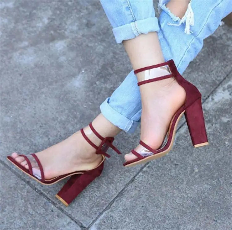Women Elegant Design Open Toe Sandal Hollow Out Chunky High Heels Shoes Elegant-meg BEST buys