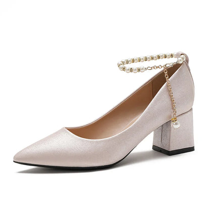 2022 New Female Spring Autumn Block Heels Pointed-toe Ankle Wrap Wedding Bridal Shoes Outside Banquet Ladies Sandals-meg BEST buys