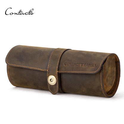 Wholesale CONTACT'S travel watch pouch genuine leather quality round 3 slots travel watch holder watch display cases roll pouch-meg BEST buys