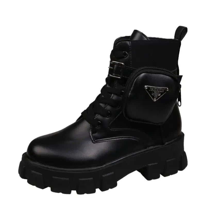 Thick-soled wallet women's boots winter new patent leather women's boots lace up motorcycle boots-meg BEST buys