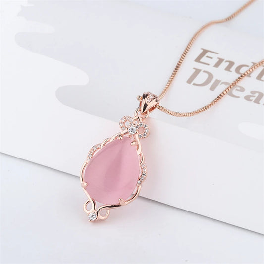 14K Gold Filled Jade Necklaces Pink Ross Quartz Pendant Jewelry Women Bizuteria Bijoux Chalcedony Naszyjnik Chain Pendant-meg BEST buys