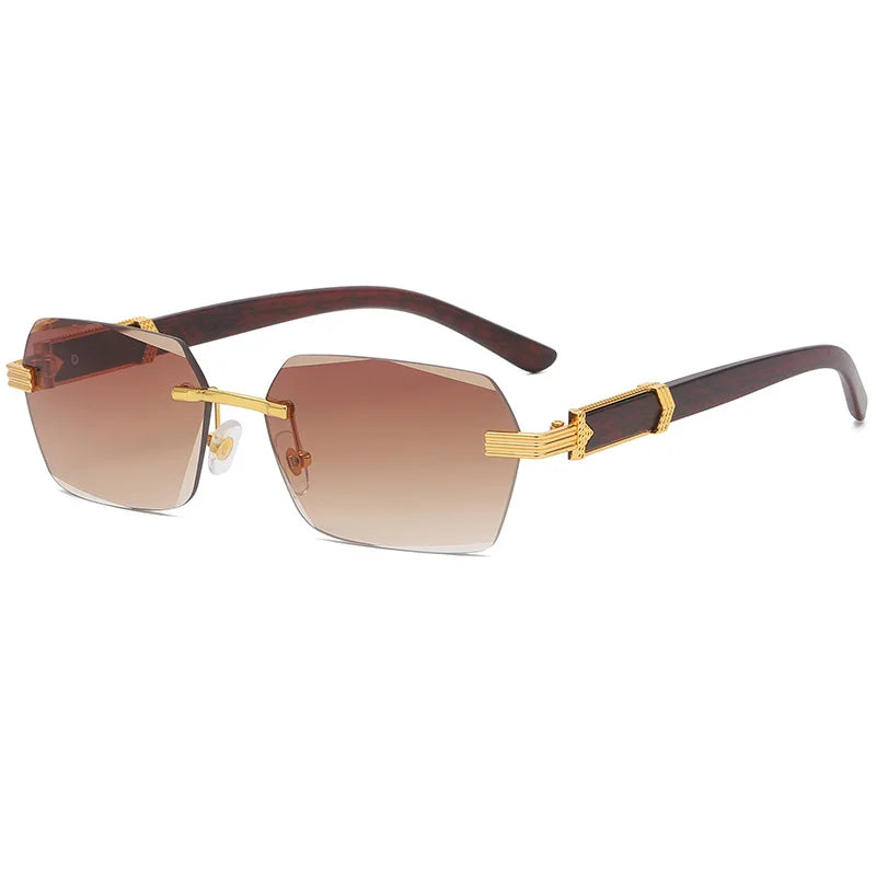 2021 Brand Metal Diamond Cut Sunglasses Luxury Men Sunglasses Rimless Square Wood Color Small Sunglasses Women Shade Glasses-meg BEST buys