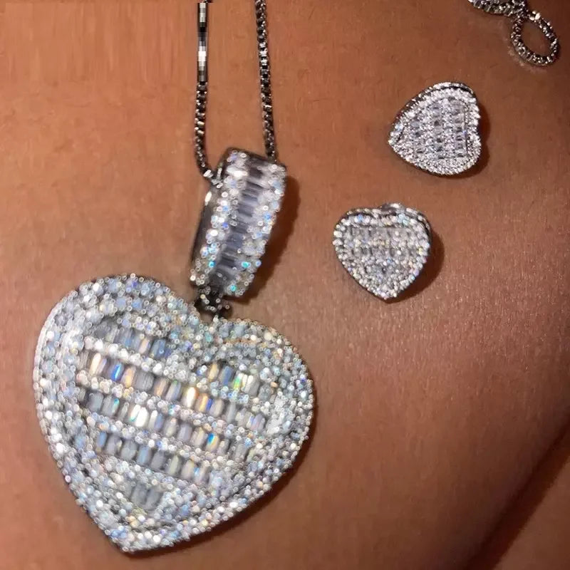Custom Made Photo Heart Medallions Necklace hip hop iced out bling 5A tennis chain Photo Frame pendant-meg BEST buys
