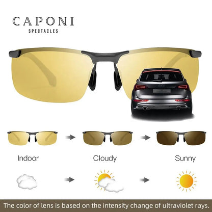 CAPONI Night Vision Sunglasses Polarized Photochromic Sun Glasses For Men UV Protect Yellow Driving Sports Glasses BSYS3066-meg BEST buys