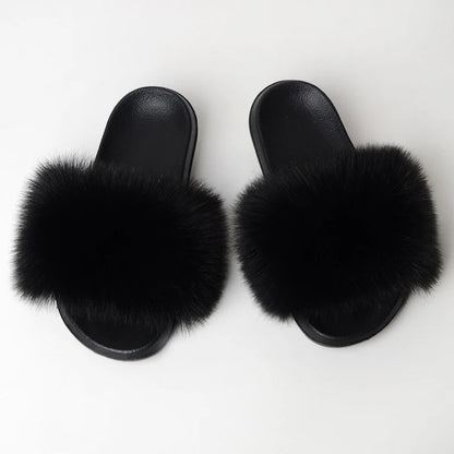 Custom new Summer Colorful Faux Fur Slides For Women Furry Slippers Slides Ladies Big Size Faux Fox Hair sandals-meg BEST buys