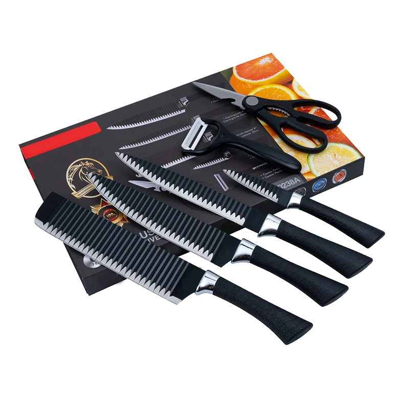 In Stock 6 Pieces Scissor Vegetable Fruit Peeler Sharp Stainless Steel Kitchen Knives Set Non-stick Coating Knife Set With Gift-meg BEST buys