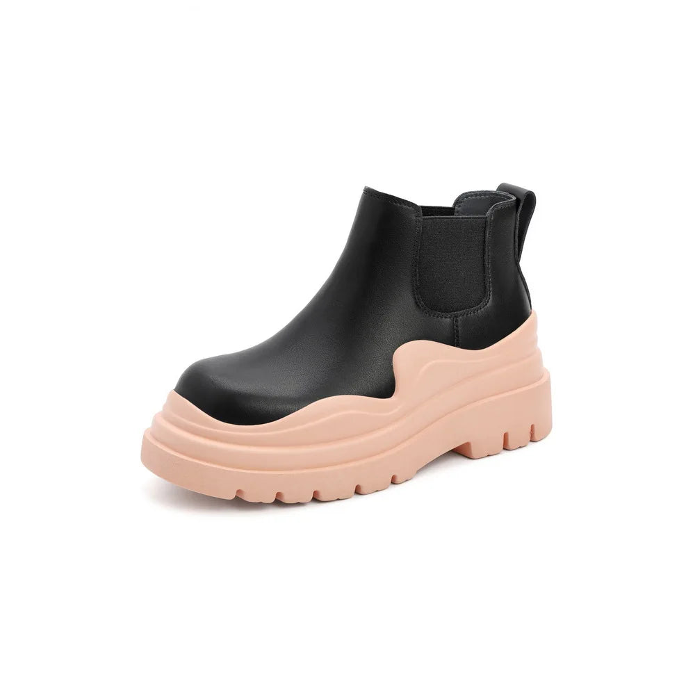 Fashion Solid 2021 Thick Soled Waterproof Leather Chelsea Boots Woman Chelsea Boot-meg BEST buys