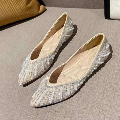 Hot Selling Large Size Rhinestone Luxury Pearl Slip on Loafers Office Lady Moccasins Sepatu 2022 Flat Shoes for Women-meg BEST buys