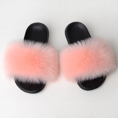 Custom new Summer Colorful Faux Fur Slides For Women Furry Slippers Slides Ladies Big Size Faux Fox Hair sandals-meg BEST buys