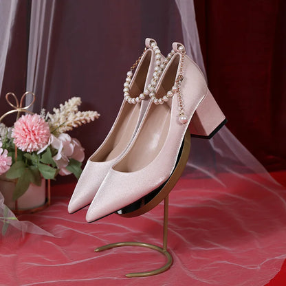 2022 New Female Spring Autumn Block Heels Pointed-toe Ankle Wrap Wedding Bridal Shoes Outside Banquet Ladies Sandals-meg BEST buys