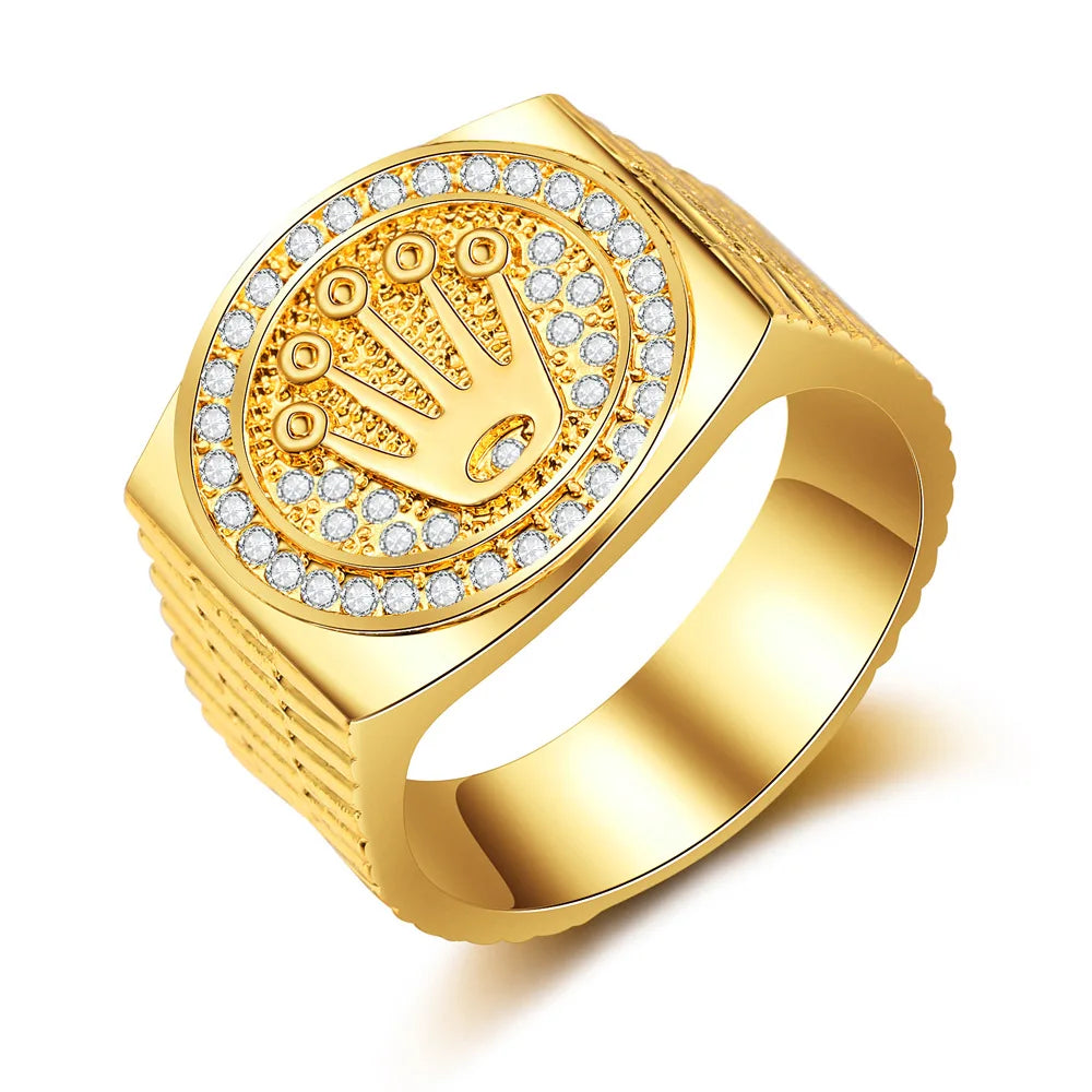Hot Sale Vintage Hip Hop rock Crown Ring Men And Women Gold-plated Crown Rings Engagement Wedding Party Jewelry With Drill-meg BEST buys