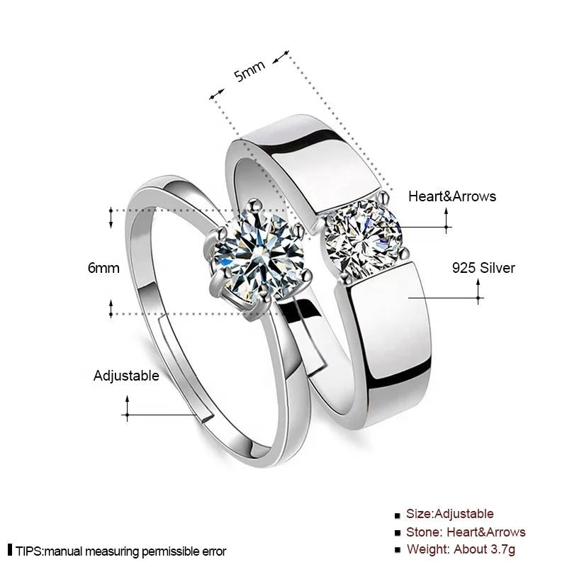 S925 pure silver Love Wedding Couple Open Adjustable Rings sets Party Engagement Charm Jewelry Women Men 2021 Hot Free shipping-meg BEST buys
