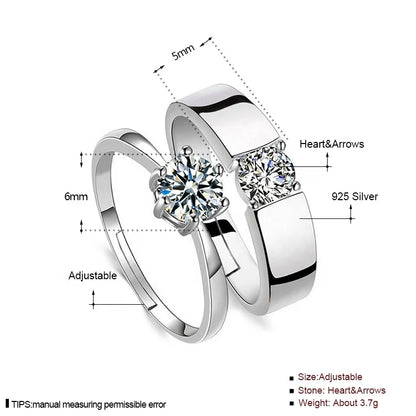 S925 pure silver Love Wedding Couple Open Adjustable Rings sets Party Engagement Charm Jewelry Women Men 2021 Hot Free shipping-meg BEST buys