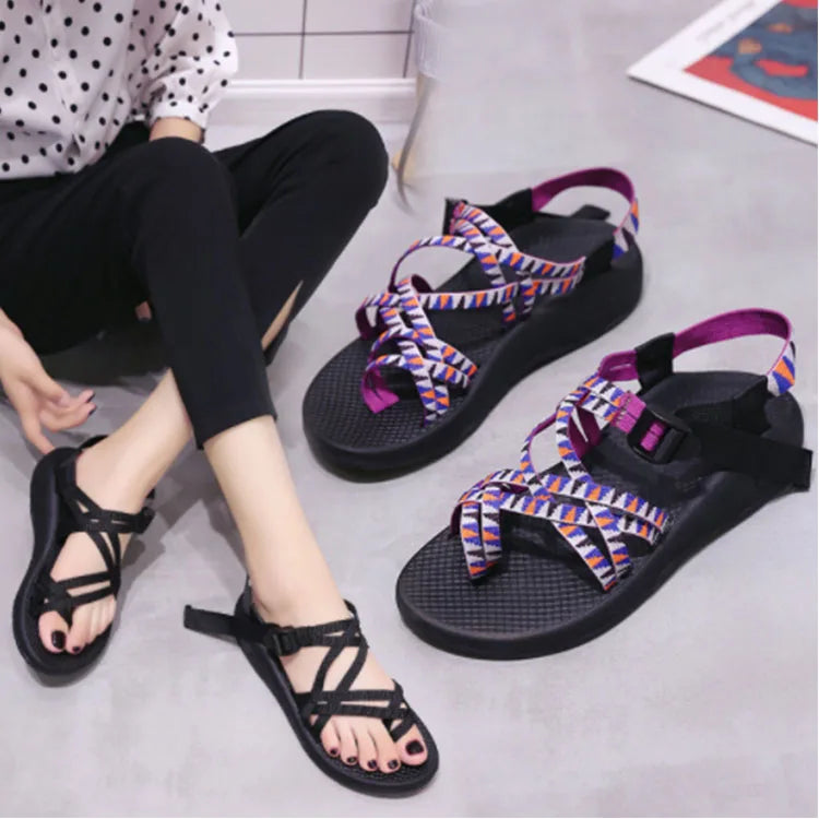 Standard breathable open toe ladies flat sandals shoes plus size bandage ankle strap sandals-meg BEST buys