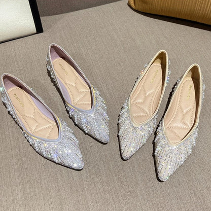 Hot Selling Large Size Rhinestone Luxury Pearl Slip on Loafers Office Lady Moccasins Sepatu 2022 Flat Shoes for Women-meg BEST buys
