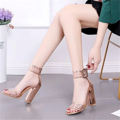 Women Elegant Design Open Toe Sandal Hollow Out Chunky High Heels Shoes Elegant-meg BEST buys