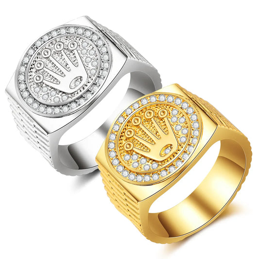 Hot Sale Vintage Hip Hop rock Crown Ring Men And Women Gold-plated Crown Rings Engagement Wedding Party Jewelry With Drill-meg BEST buys