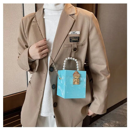 Drop Shipping Retro dinner box patent leather bag female mini pearl portable cosmetic bag casual box handbag tide shoulder bag-meg BEST buys