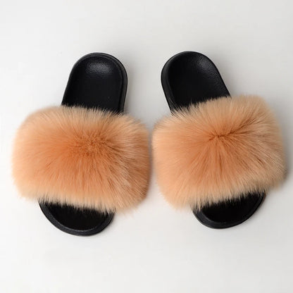 Custom new Summer Colorful Faux Fur Slides For Women Furry Slippers Slides Ladies Big Size Faux Fox Hair sandals-meg BEST buys