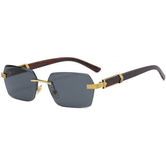 2021 Brand Metal Diamond Cut Sunglasses Luxury Men Sunglasses Rimless Square Wood Color Small Sunglasses Women Shade Glasses-meg BEST buys