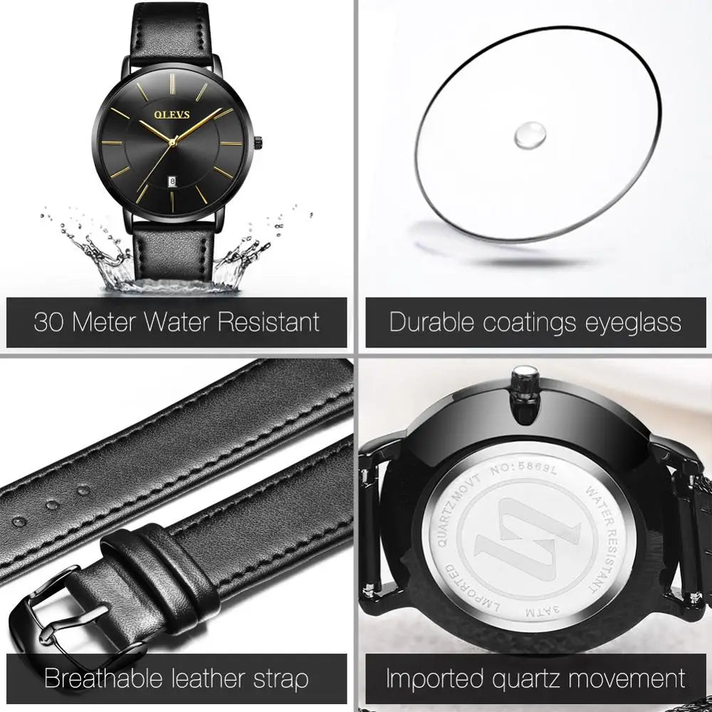 Cheap OLEVS 5869 Men Sport Quartz Watch MinimalistWatches Week And Date Chronograph Watch Fashion Leather Strap Watch For Boy-meg BEST buys