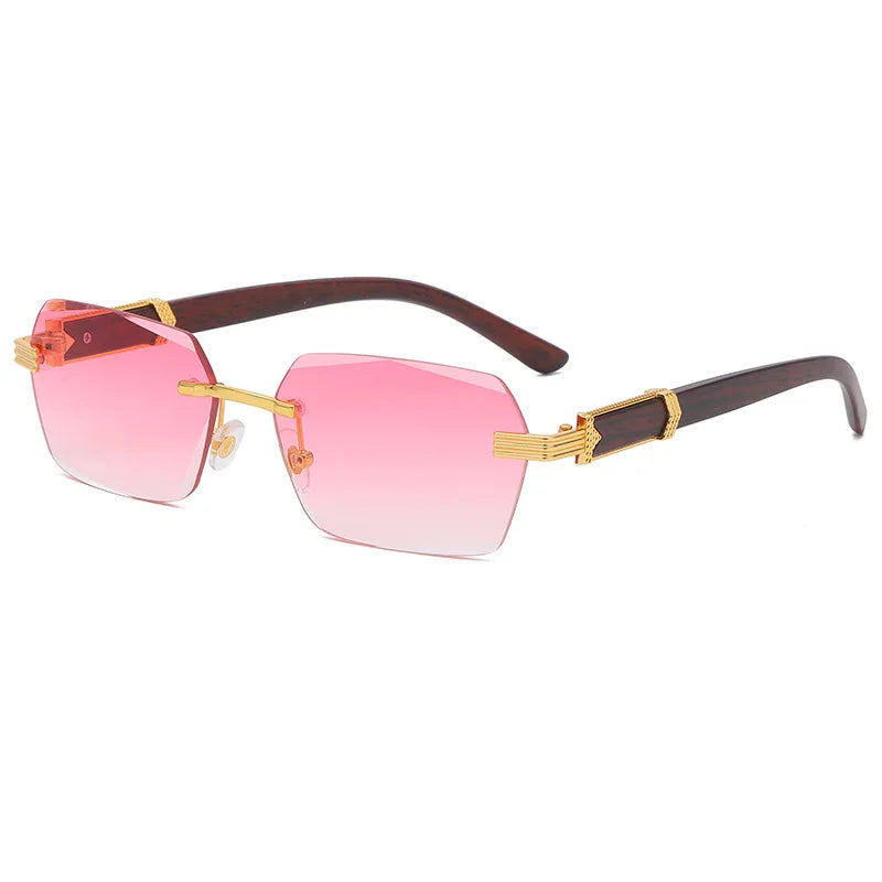 2021 Brand Metal Diamond Cut Sunglasses Luxury Men Sunglasses Rimless Square Wood Color Small Sunglasses Women Shade Glasses-meg BEST buys