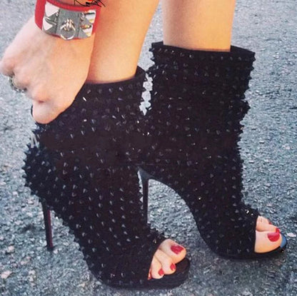 2022 Hot Selling Custom Large Size Rivet Ankle Women Boots Heels Sexy for Ladies Spike High Heels Shoes-meg BEST buys