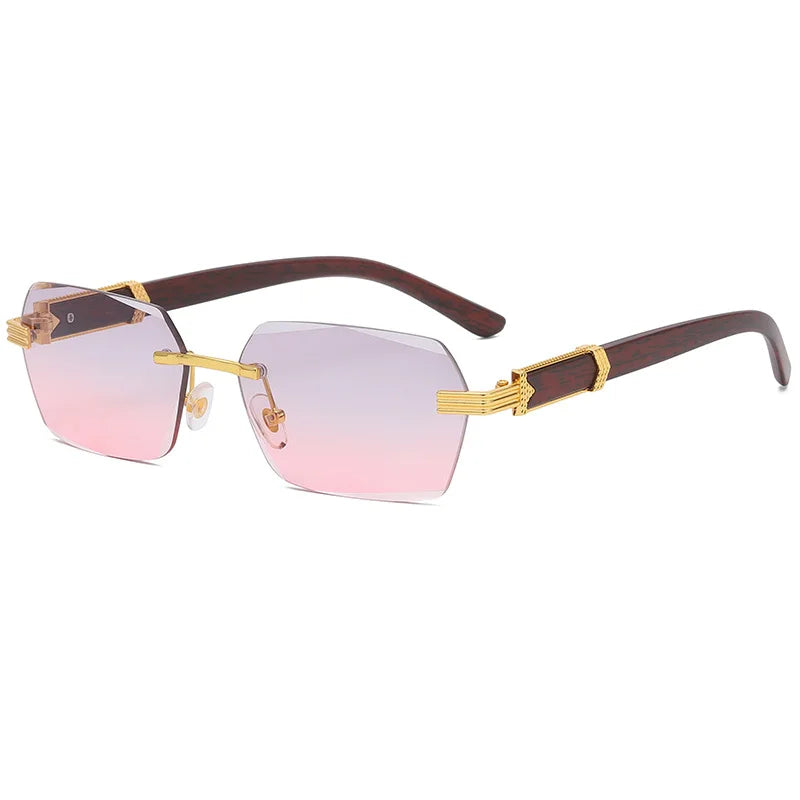 2021 Brand Metal Diamond Cut Sunglasses Luxury Men Sunglasses Rimless Square Wood Color Small Sunglasses Women Shade Glasses-meg BEST buys
