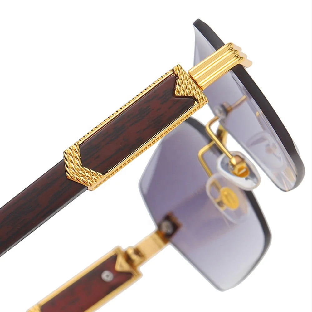 2021 Brand Metal Diamond Cut Sunglasses Luxury Men Sunglasses Rimless Square Wood Color Small Sunglasses Women Shade Glasses-meg BEST buys