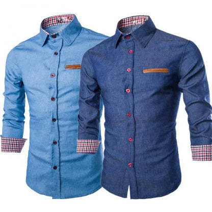 Fashion Men Denim Jeans Shirt Casual Autumn Long Sleeve Slim Fit Cotton Tops Shirts For Men Daily Men Top-meg BEST buys