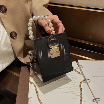 Drop Shipping Retro dinner box patent leather bag female mini pearl portable cosmetic bag casual box handbag tide shoulder bag-meg BEST buys