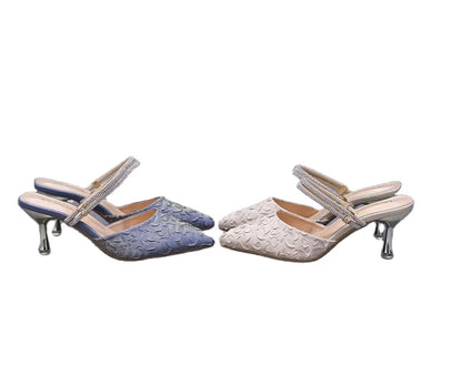 French rhinestone slippers one word with stiletto pointed toe shoes women 2022 spring and summer new high-heeled sandals-meg BEST buys