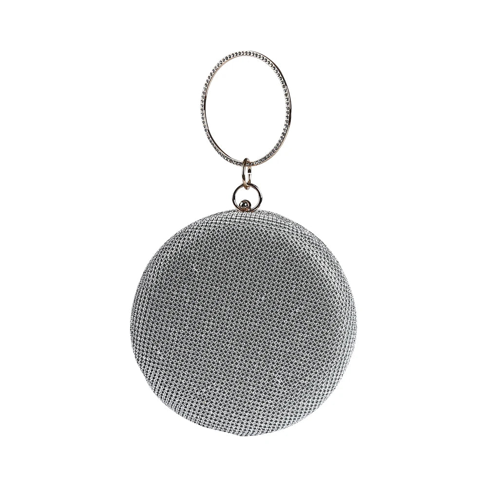 Wholesale Handmade Pretty crystal Evening Bag Round Shape Clutch With Round Metal Handle For Wedding Banquet Party-meg BEST buys