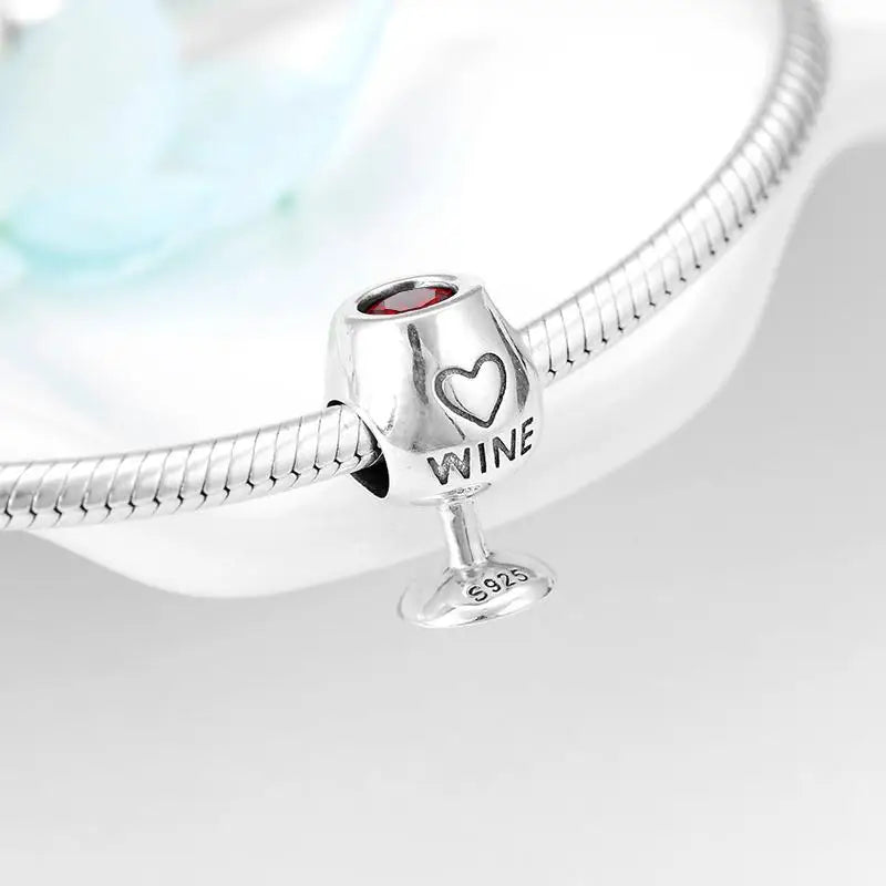 Real 925 Sterling Silver Bright red CZ wine cup fine Beads Fit Charms Bracelets Jewelry making fashion Woman charm custom logo-meg BEST buys