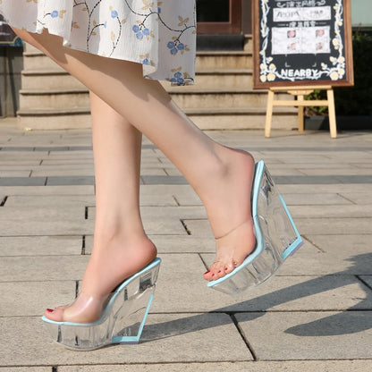 Hot Wholesale shoes women sandals sexy crystal 14 cm high heels ladies 4 cm wedge platform sandals stripper shoes-meg BEST buys