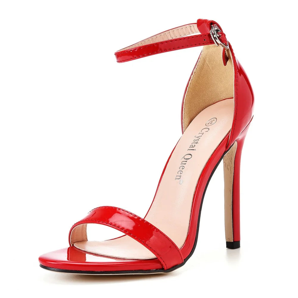 Summer Sexy Ladies Patent Leather High Heels Stilettos Women Fish-mouth Ankle Buckle Pumps Sandals-meg BEST buys
