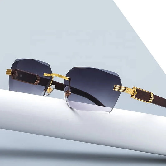 2021 Brand Metal Diamond Cut Sunglasses Luxury Men Sunglasses Rimless Square Wood Color Small Sunglasses Women Shade Glasses-meg BEST buys