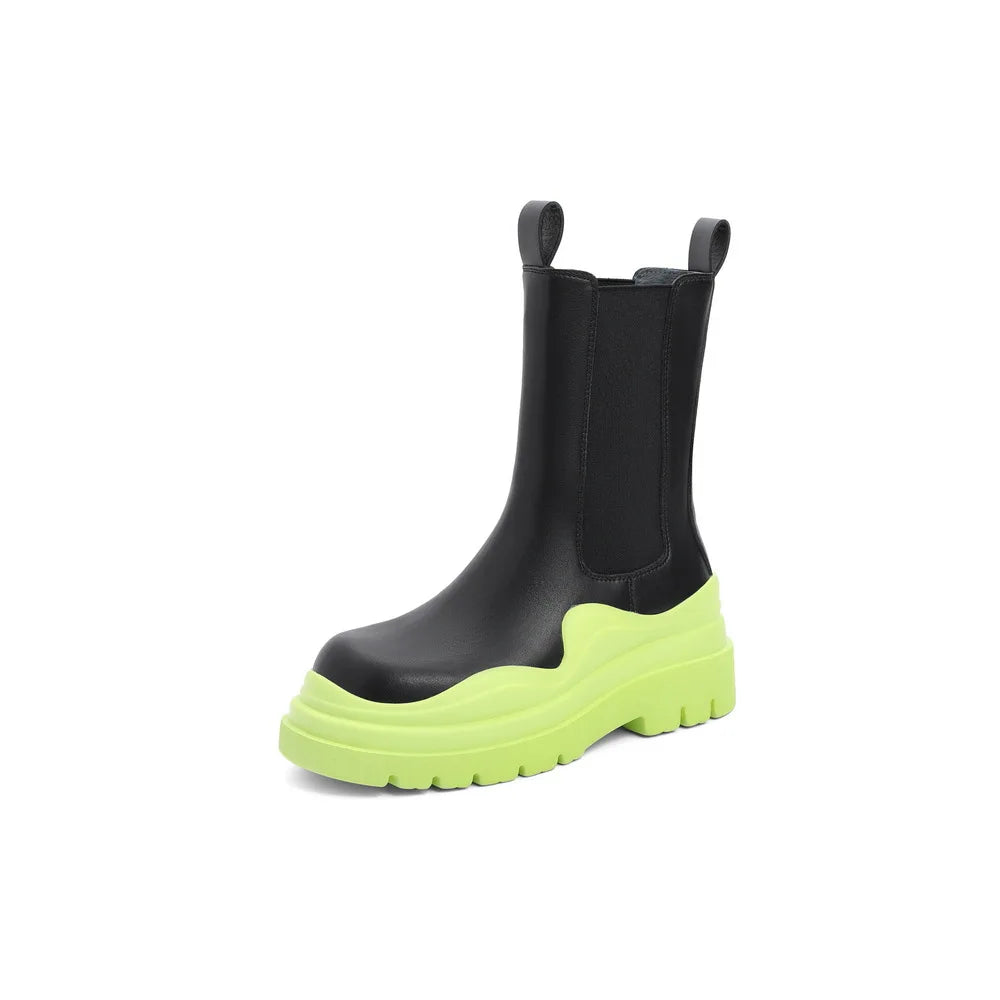 Fashion Solid 2021 Thick Soled Waterproof Leather Chelsea Boots Woman Chelsea Boot-meg BEST buys