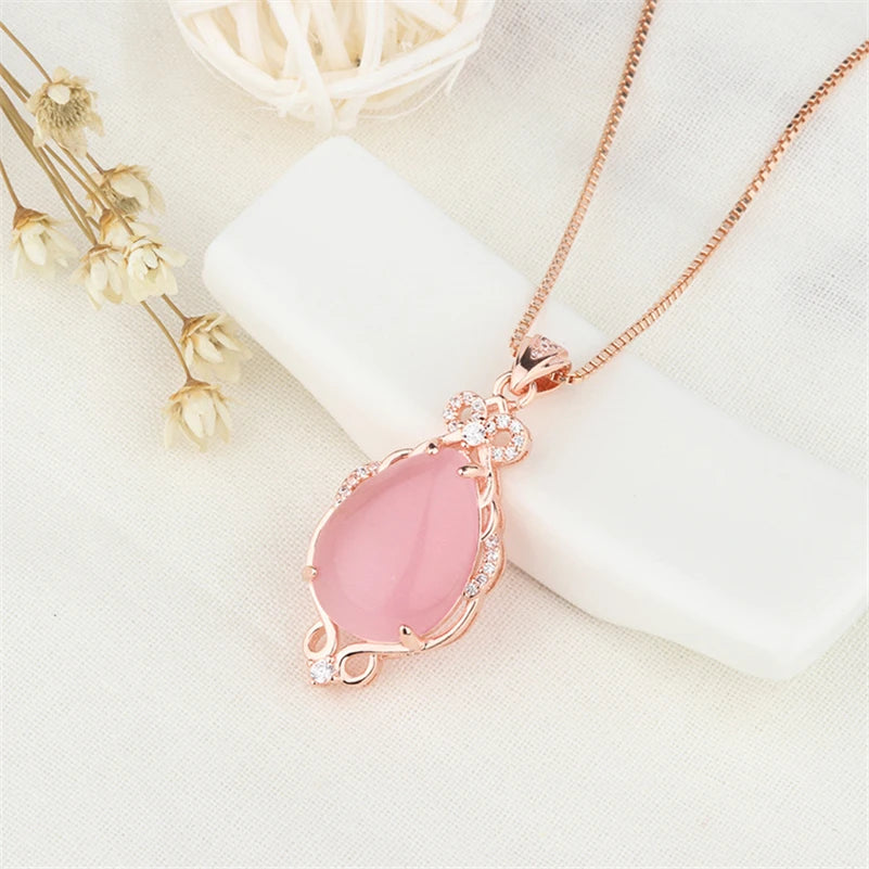 14K Gold Filled Jade Necklaces Pink Ross Quartz Pendant Jewelry Women Bizuteria Bijoux Chalcedony Naszyjnik Chain Pendant-meg BEST buys