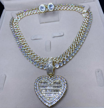 Custom Made Photo Heart Medallions Necklace hip hop iced out bling 5A tennis chain Photo Frame pendant-meg BEST buys