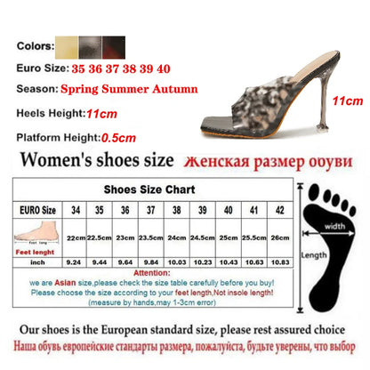 Fashion Sexy Rome Style PVC Summer Outdoor Square Open Toe Ankle Slip-On Mules Leopard High Heel Women Slippers Sandals 35-42-meg BEST buys
